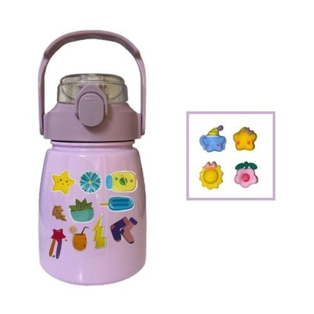 Squeeze Inox Garrafa Térmica Com Alça E Adesivos 3d 800ml
