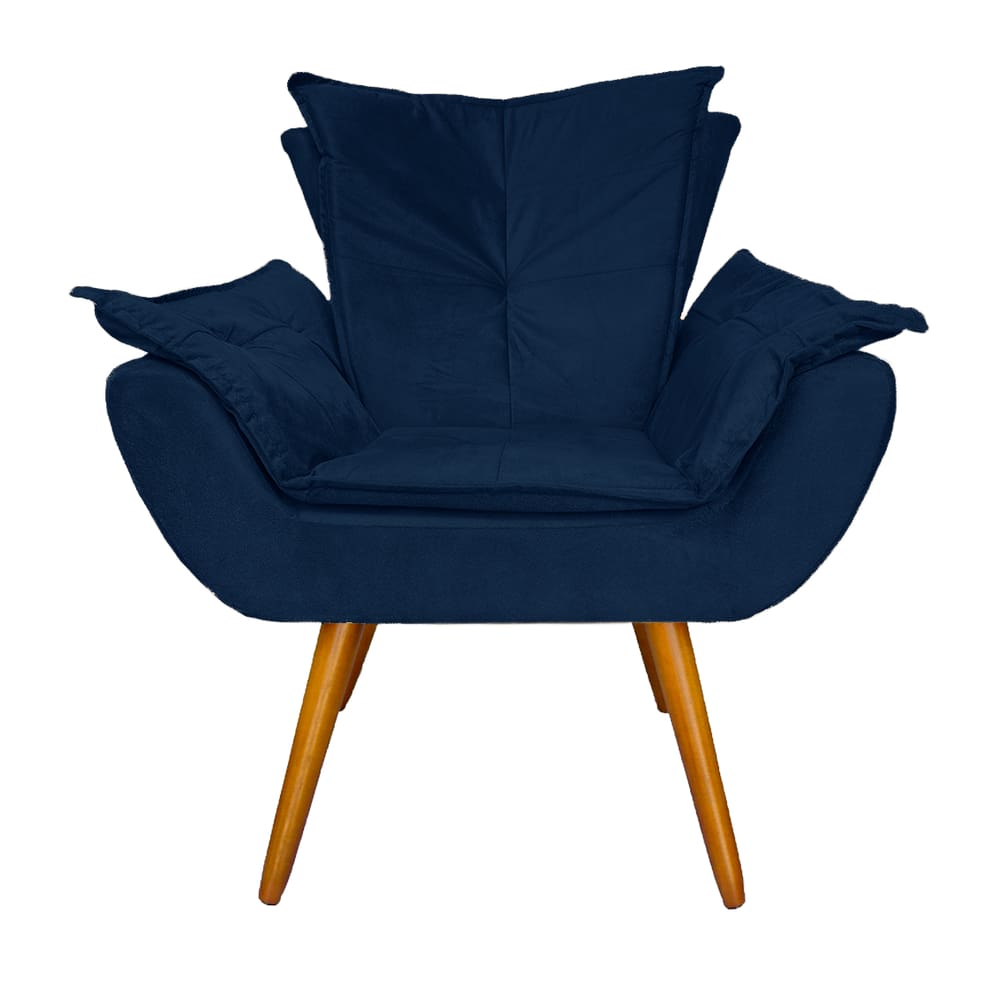 Poltrona Decorativa Estofada Pés Palito Para Quarto Closet Apolo Suede Azul Marinho - LM DECOR