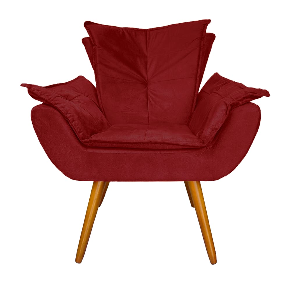 Poltrona Decorativa Estofada Pés Palito Para Quarto Closet Apolo Suede Vermelho Bordo - LM DECOR