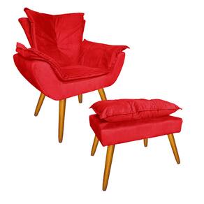 Kit Com 1 Poltrona e 1 Puff Para Quarto Sala Salão Apolo Suede Vermelho - LM DECOR