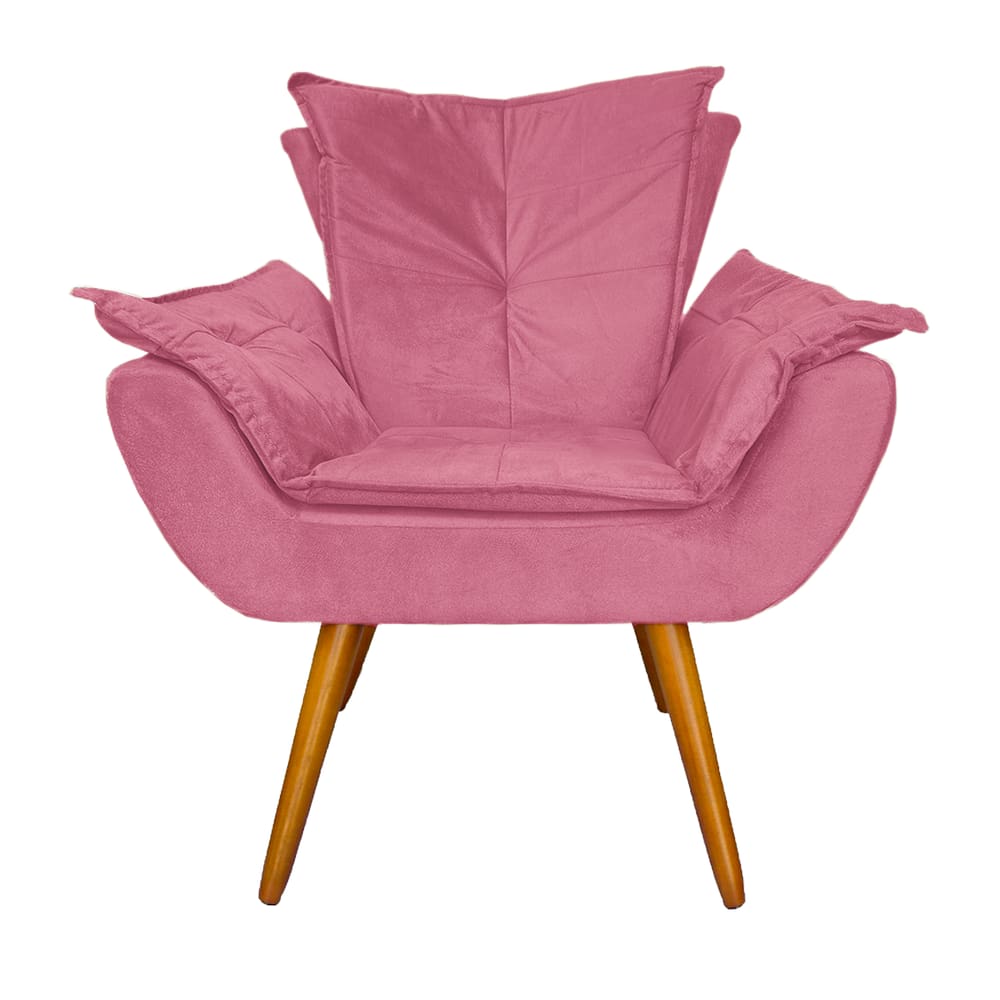 Poltrona Decorativa Estofada Pés Palito Para Quarto Closet Apolo Suede Rosa Barbie - LM DECOR