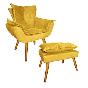 Conjunto Com 1 Poltrona e 1 Puff Para Salão de Beleza Apolo Suede Amarelo - LM DECOR