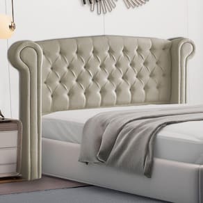 Cabeceira Cama Box Casal King Size Adelle 195cm Com Frame Suede Bege - Abmaza