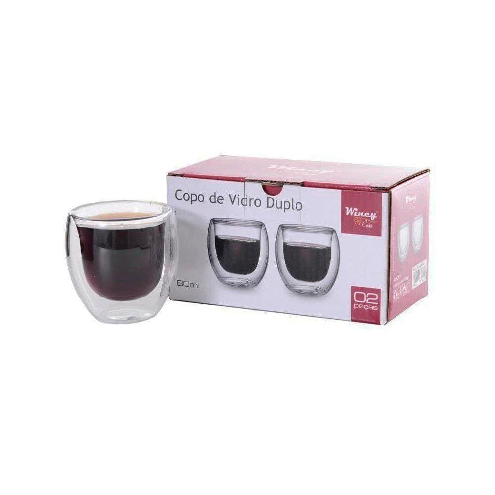 Copos de Vidro Borasilicato Duplo 80ml Isolante Térmico