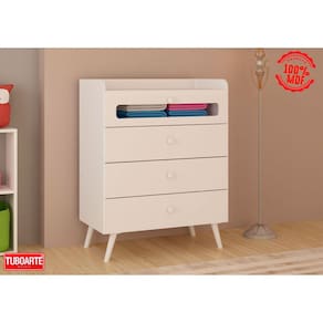 Cômoda Trocador Infantil com 4 Gavetas 100 MDF e Pés Retrô Tuboarte