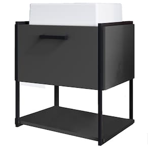 Gabinete Suspenso Banheiro 50 cm Com Cuba Preto Grafite P1009 PP