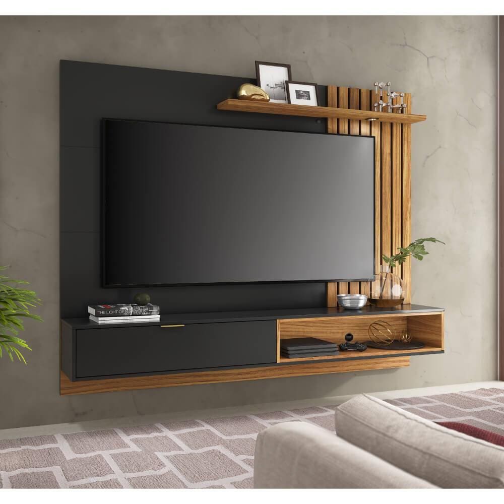 Rack com Painel Suspenso Tocantins 180 cm para TV de até 60 - Preto/Castanho