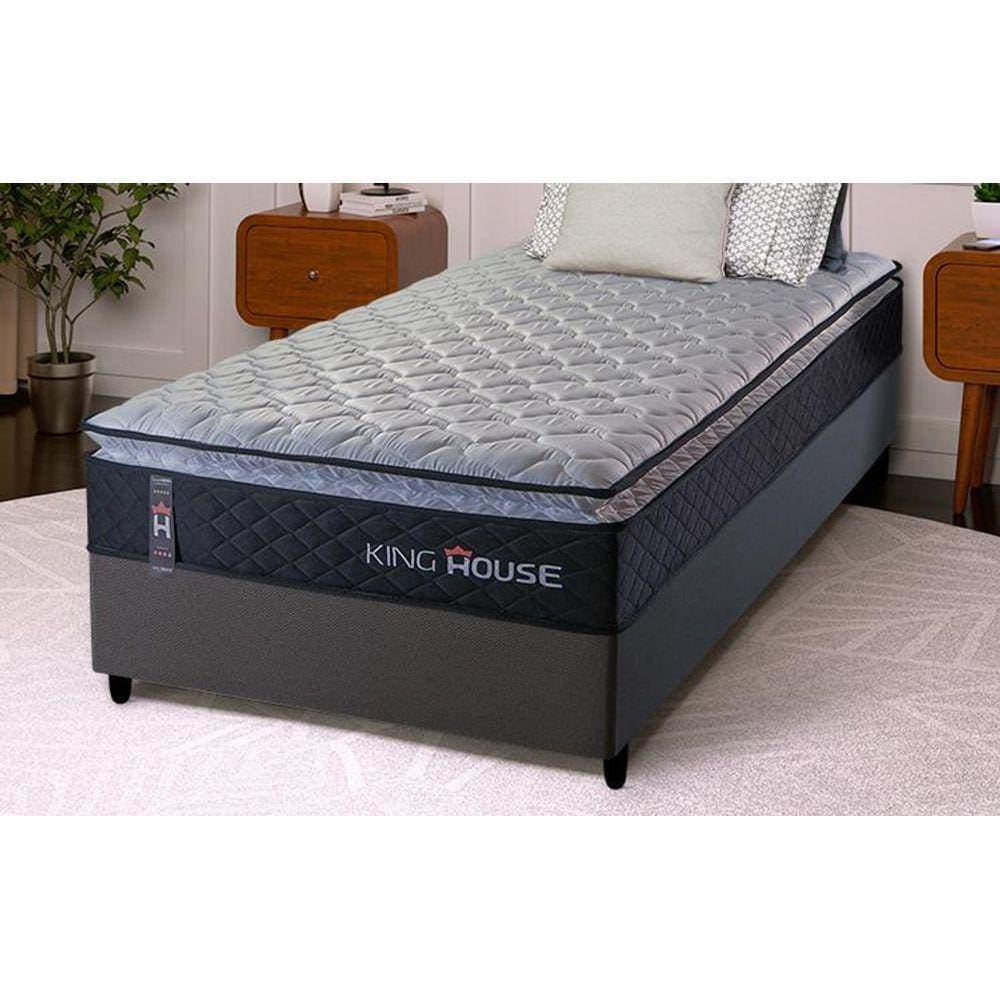 Conjunto Cama Box Solteiro Dakota Preto 88x188x57 Espuma D33