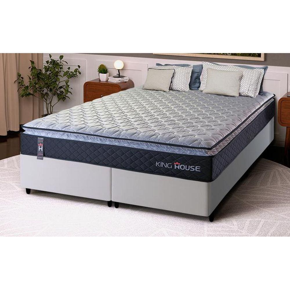Conjunto Cama Box Queen Dakota Preto 158x198x57 Espuma D33