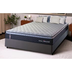 Conjunto Cama Box Casal Dakota Preto 138x188x57 Espuma D33
