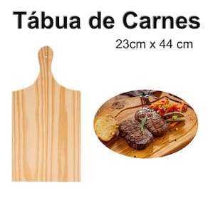 Tabua de Madeira Carne Petisco - 23cm x 44cm - Cortar em cima carnes, alhos, verduras - servir Aquele Churrasco - PANAMI