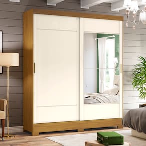 Guarda Roupas com 2 Portas Deslizantes e Espelho B74 Nature / Off White - Briz Móveis