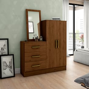 Cômoda Multiuso Com 03 Gavetas 02 Portas Com Espelho B700 Castanho - Briz Móveis