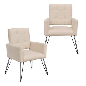 Jogo 2 Poltronas Decorativas Para Quarto Closet Pés de Ferro Camila Corano Bege - LM DECOR