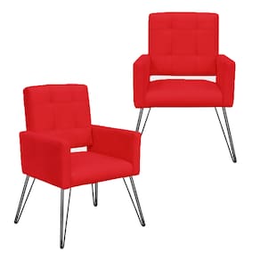 Jogo 2 Poltronas Decorativas Para Quarto Closet Pés de Ferro Camila Suede Vermelho - LM DECOR