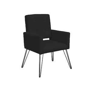 Poltrona Decorativa Para Sala de Espera Pés de Ferro Camila Suede Preto - LM DECOR