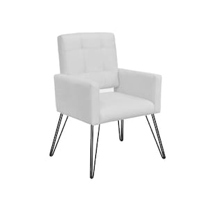 Poltrona Decorativa Para Sala de Espera Pés de Ferro Camila Corano Branco - LM DECOR