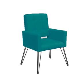 Poltrona Estofada Para Salão de Beleza Pés de Ferro Camila Suede Azul Turquesa - LM DECOR
