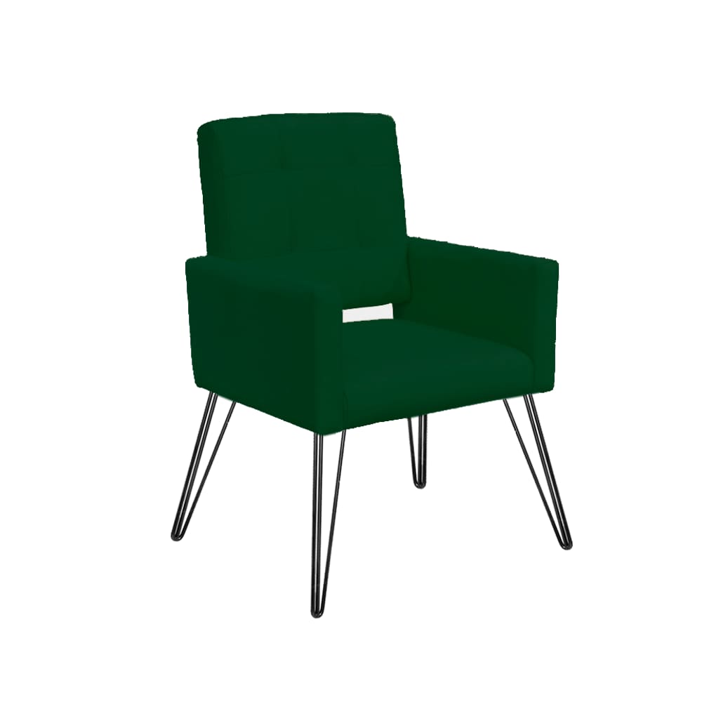 Poltrona Decorativa Para Sala de Espera Pés de Ferro Camila Suede Verde - LM DECOR