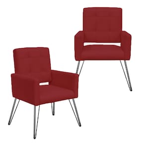 Jogo 2 Poltronas Decorativas Para Quarto Closet Pés de Ferro Camila Suede Vermelho Bordo - LM DECOR
