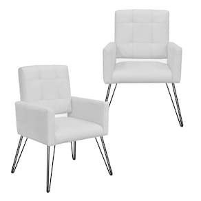 Jogo 2 Poltronas Decorativas Para Quarto Closet Pés de Ferro Camila Suede Branco - LM DECOR