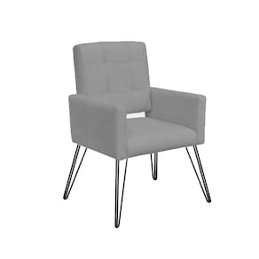 Poltrona Decorativa Para Sala de Espera Pés de Ferro Camila Suede Cinza - LM DECOR