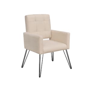 Poltrona Decorativa Para Sala de Espera Pés de Ferro Camila Corano Bege - LM DECOR