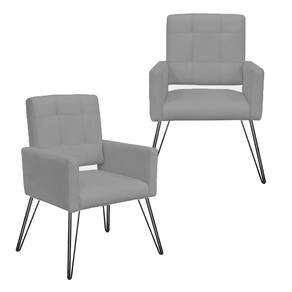Jogo 2 Poltronas Decorativas Para Quarto Closet Pés de Ferro Camila Suede Cinza - LM DECOR