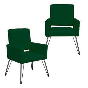 Jogo 2 Poltronas Decorativas Para Quarto Closet Pés de Ferro Camila Suede Verde - LM DECOR
