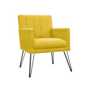 Poltrona Decorativa Salão de Beleza com Pés de Ferro Cecília Suede Amarelo - LM DECOR