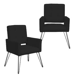 Jogo 2 Poltronas Decorativas Para Quarto Closet Pés de Ferro Camila Suede Preto - LM DECOR