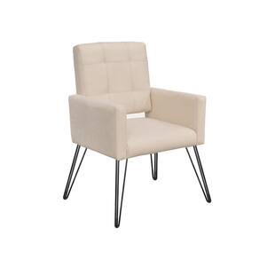 Poltrona Estofada Para Salão de Beleza Pés de Ferro Camila Suede Bege - LM DECOR
