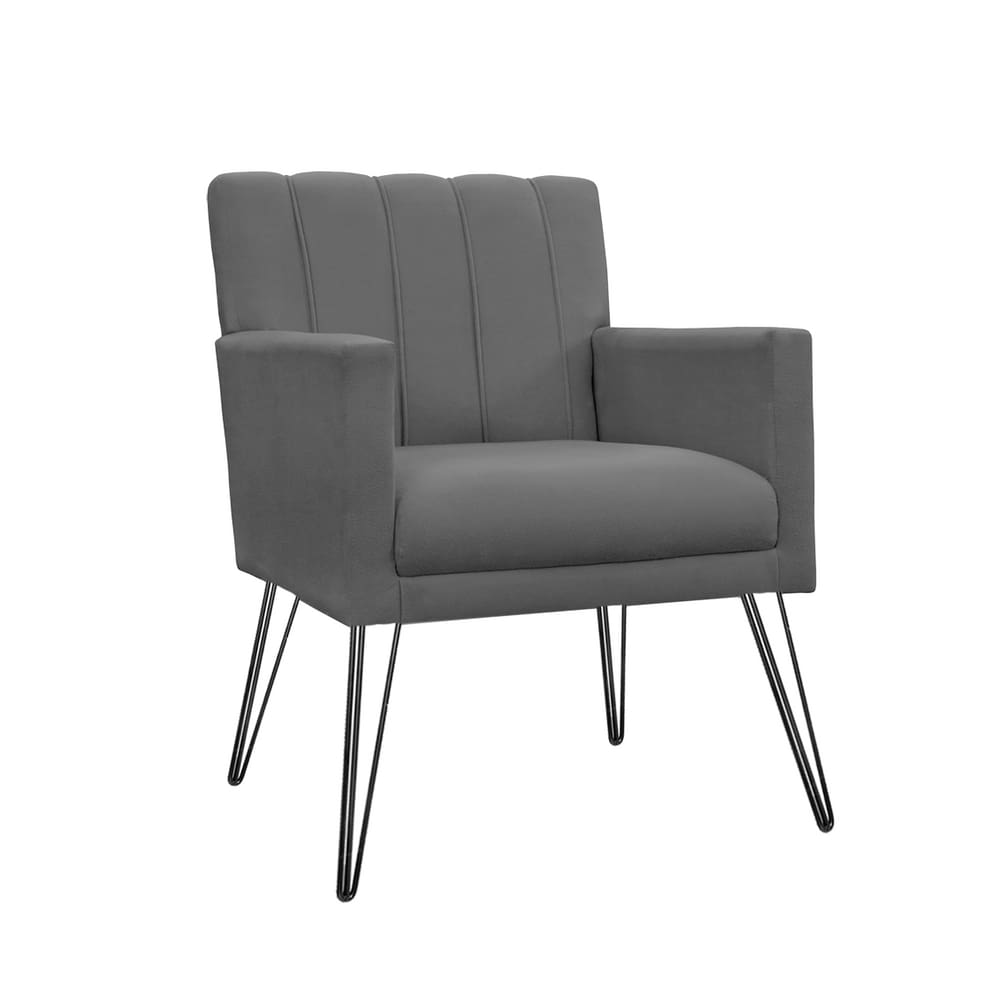 Kit 2 Poltronas Decorativas Sala de Espera Pés de Ferro Cecília Suede Cinza - LM DECOR