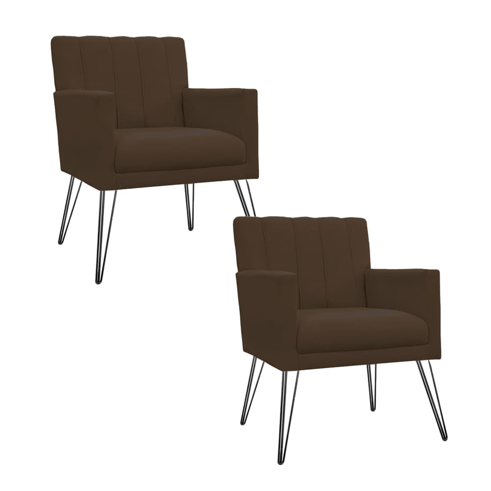 Combo 2 Poltronas Estofadas Para Consultório Pés de Ferro Cecília Suede Marrom - LM DECOR
