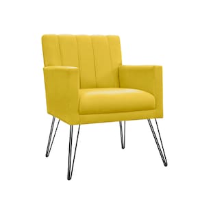 Poltrona Decorativa Salão de Beleza com Pés de Ferro Cecília Corano Amarelo - LM DECOR