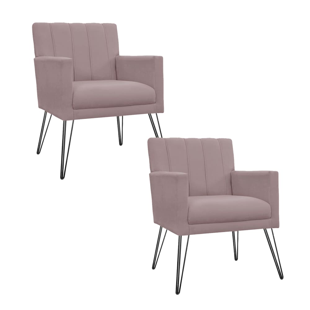 Combo 2 Poltronas Estofadas Para Consultório Pés de Ferro Cecília Suede Rose - LM DECOR