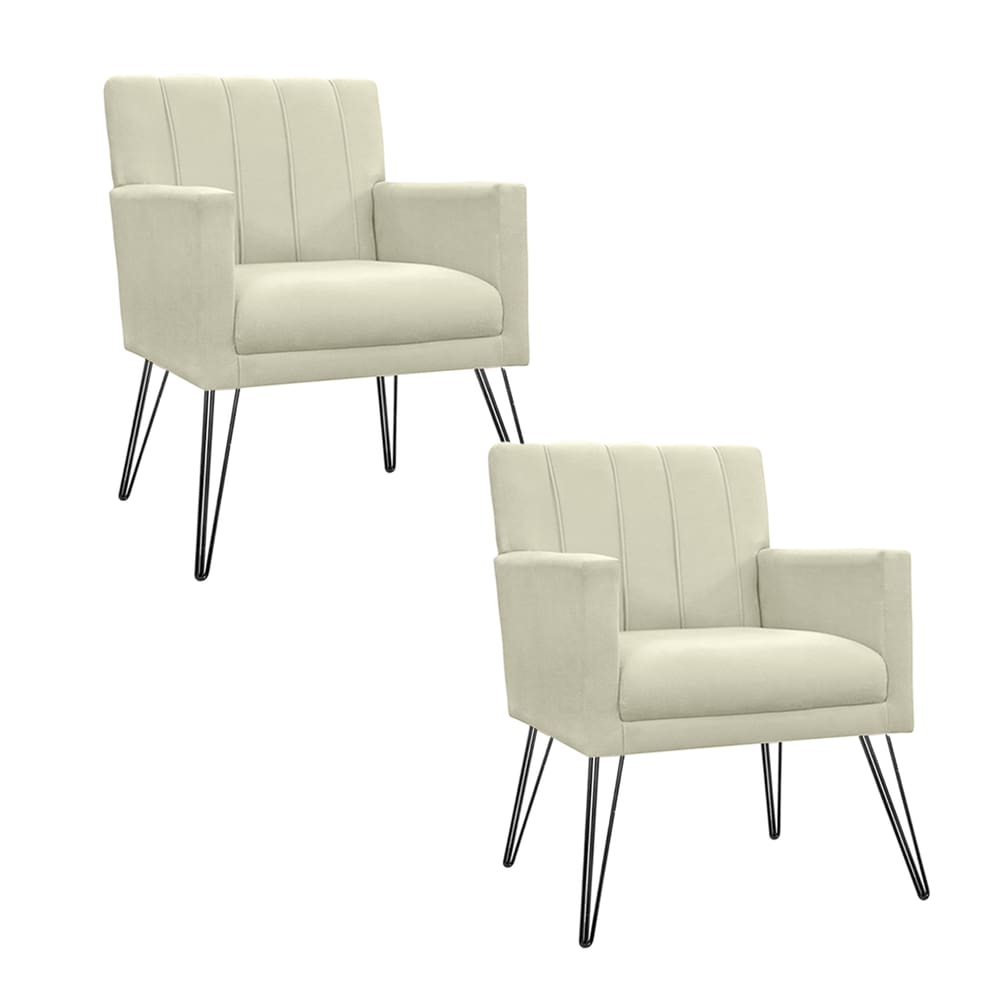 Combo 2 Poltronas Estofadas Para Consultório Pés de Ferro Cecília Corano Bege - LM DECOR