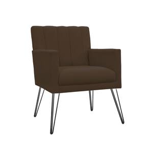 Poltrona Decorativa Salão de Beleza com Pés de Ferro Cecília Suede Marrom - LM DECOR