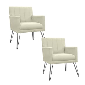Kit 2 Poltronas Decorativas Sala de Espera Pés de Ferro Cecília Suede Bege - LM DECOR
