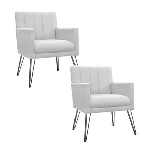 Kit 2 Poltronas Decorativas Sala de Espera Pés de Ferro Cecília Corano Branco - LM DECOR