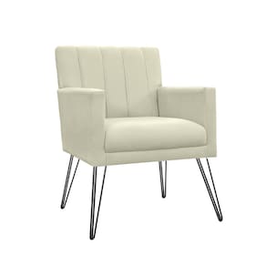 Poltrona Estofada Para Quarto Closet com Pés de Ferro Cecília Suede Bege - LM DECOR