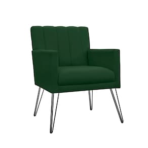 Poltrona Estofada Para Quarto Closet com Pés de Ferro Cecília Suede Verde - LM DECOR