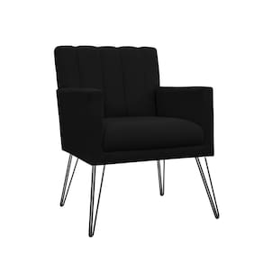 Poltrona Estofada Para Quarto Closet com Pés de Ferro Cecília Corano Preto - LM DECOR