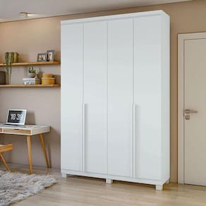 Guarda Roupa Solteiro Ambiente Alonzo 4 Portas Branco Brilho com Pés - Lopas