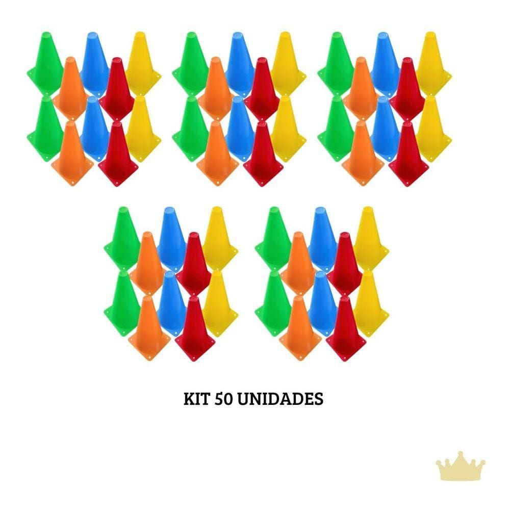 Kit 50 Cones Lisos Coloridos 23cm Treino Funcional Agilidade
