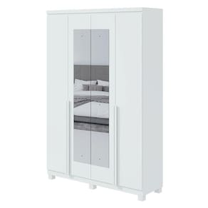 Guarda Roupa Solteiro Alonzo 4 Portas Branco Brilho com Espelho e Pés - Lopas