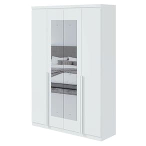 Guarda Roupa Solteiro Alonzo 4 Portas Branco Brilho com Espelho - Lopas