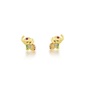 Brinco Elefante Da Sorte Colorido Banhado Ouro 18k