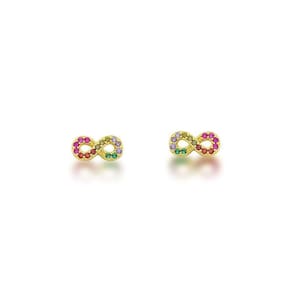 Brinco Infinito Cravejado Zirconias Coloridas Banhado Ouro 18k - Pequeno