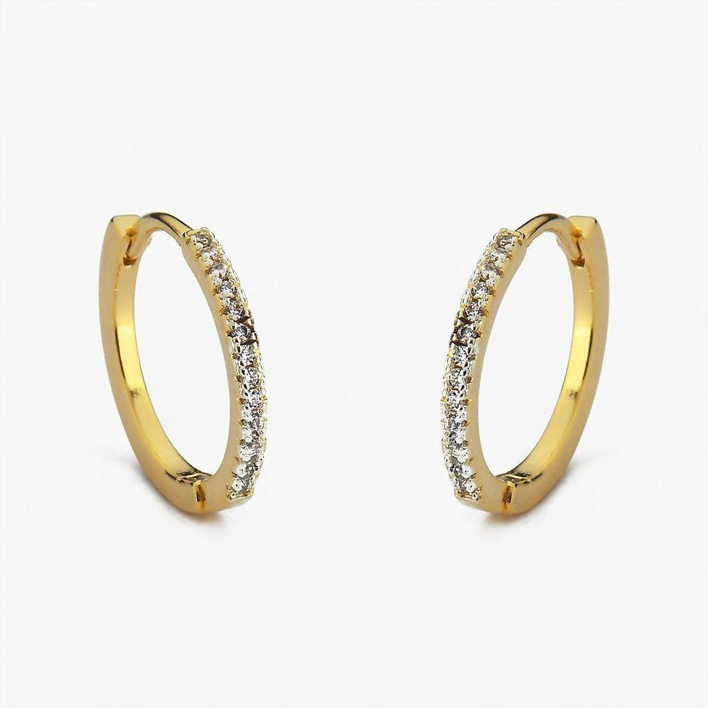 Brinco Argola Click Cravejada Banhada A Ouro 18k - Pequeno